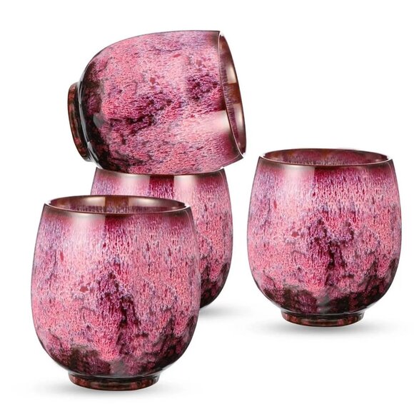 Set of 4 Japanese Style Ceramic Teacups – Hand-Painted, 5oz Each, Textured Glaze - Picture 5 of 10